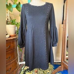 Spense Size M Black Long Sleeve Studded Sheath Sweater Dress